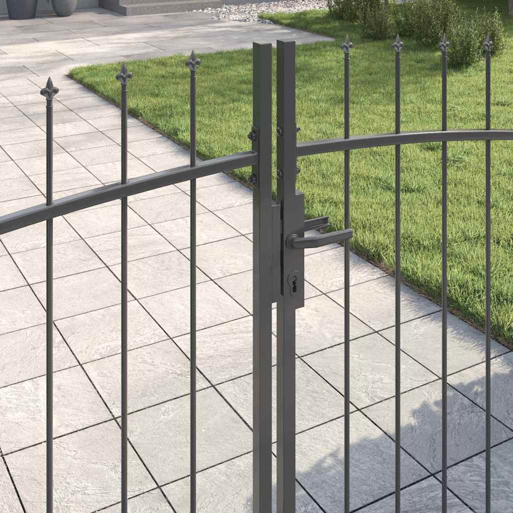 Garden Gate Black Double 300Cm Steel Spear Top Driveway Fence Lockable Grey LED