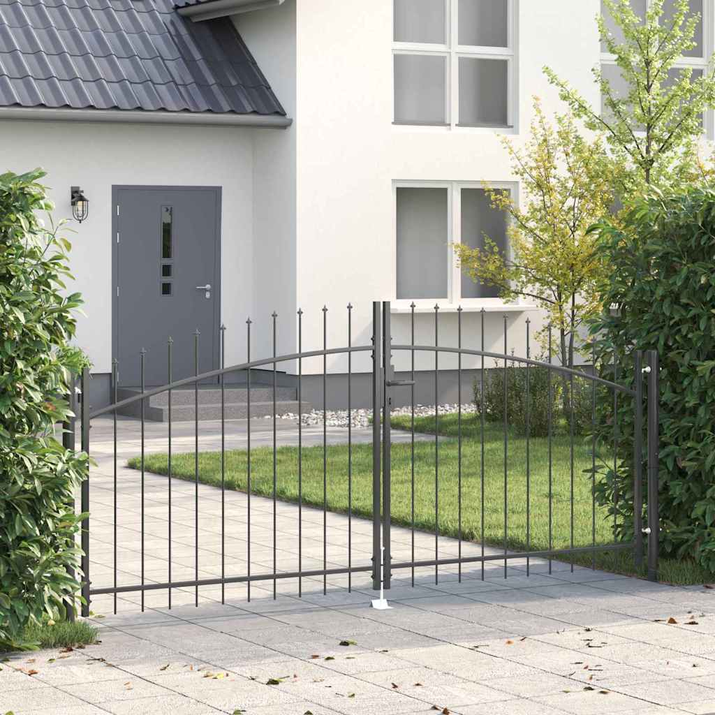 Garden Gate Black Double 300cm Steel Spear Top Driveway Fence Lockable Grey LED