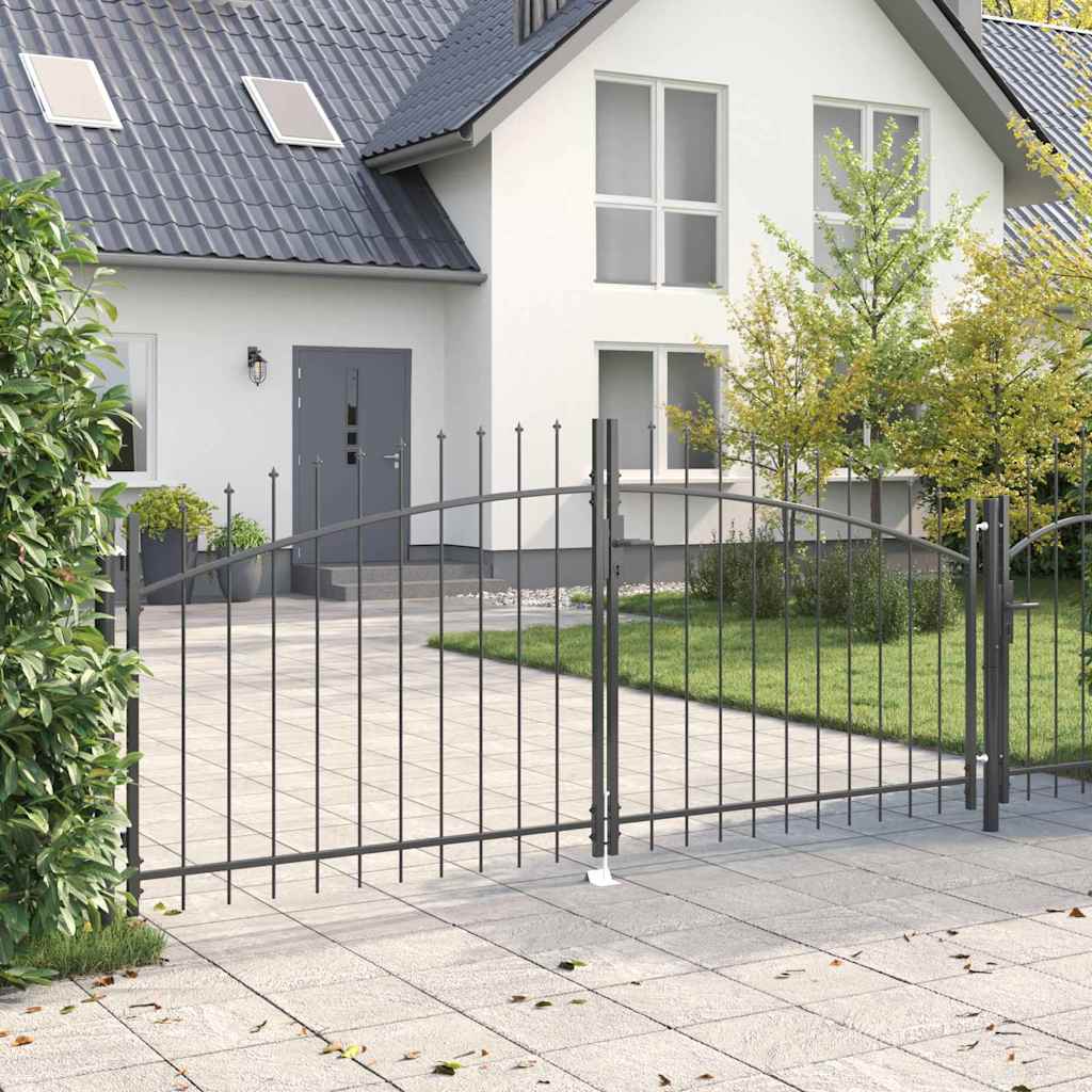 Garden Gate Black Double 300Cm Steel Spear Top Driveway Fence Lockable Grey LED