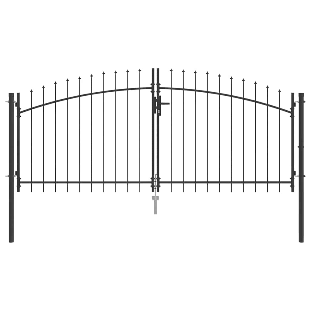 Garden Gate Black Double 300Cm Steel Spear Top Driveway Fence Lockable Grey LED