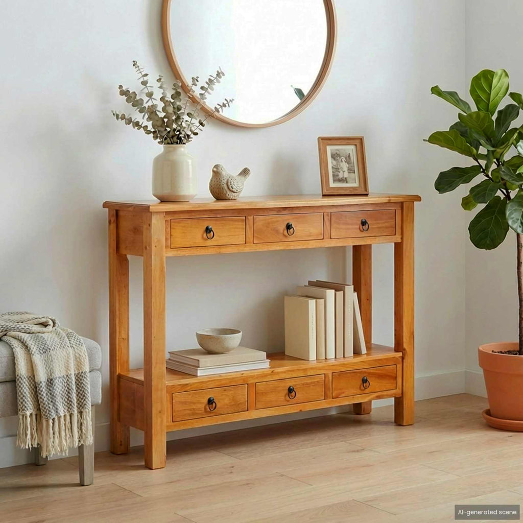 Console Table Natural 115 X 32 X 76 Cm Solid Mahogany Wood
