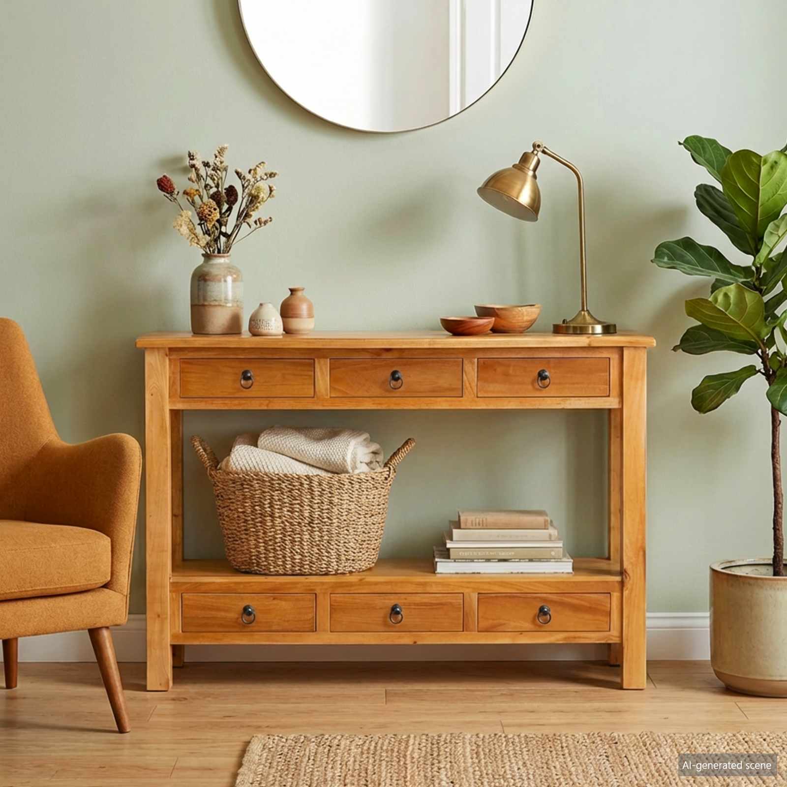 Console Table Natural 115 X 32 X 76 Cm Solid Mahogany Wood