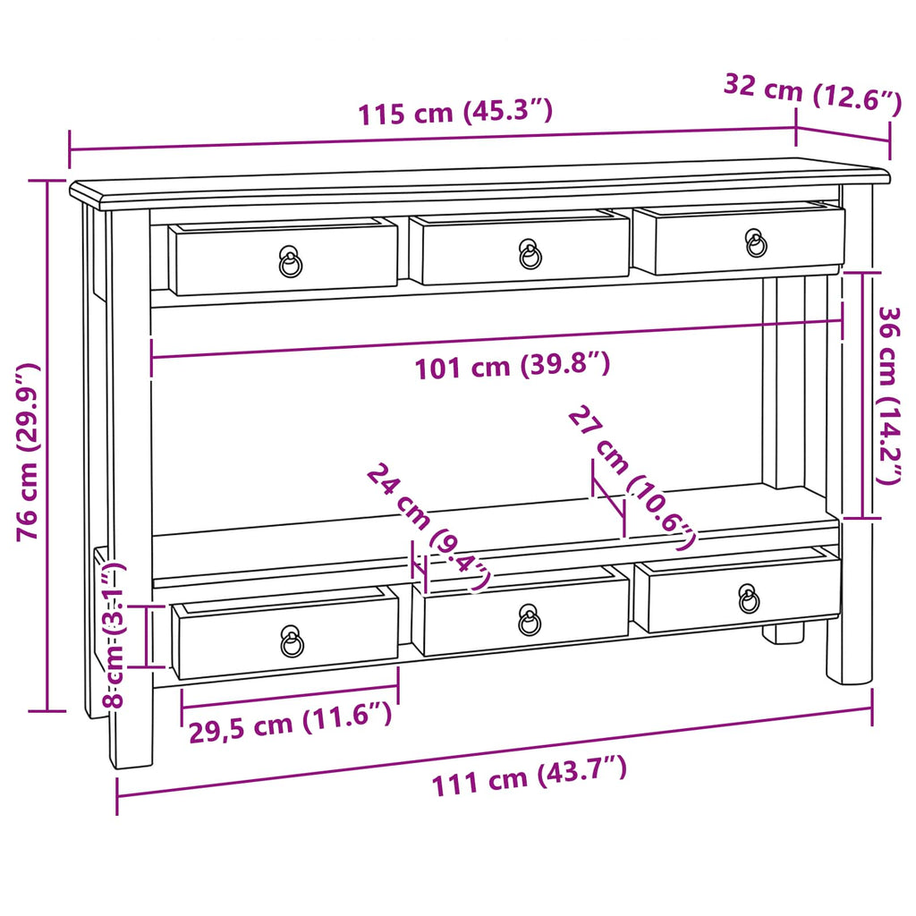 Console Table Natural 115 X 32 X 76 Cm Solid Mahogany Wood