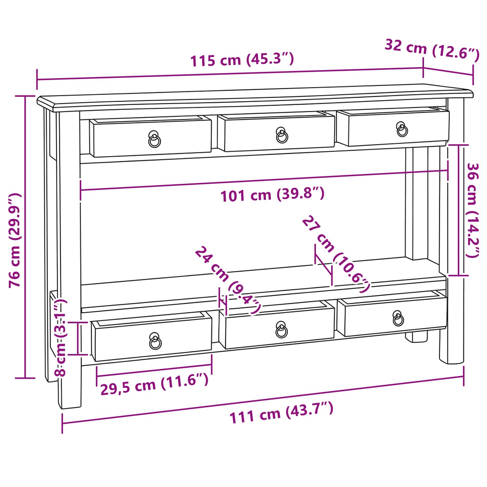 Console Table Natural 115 X 32 X 76 Cm Solid Mahogany Wood