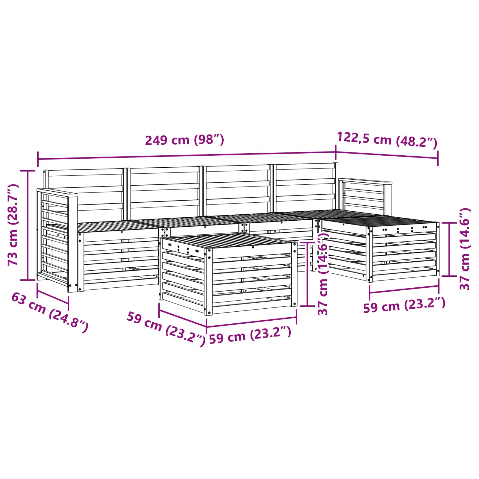 Sofa Sets 6 Pcs Solid Acacia Wood