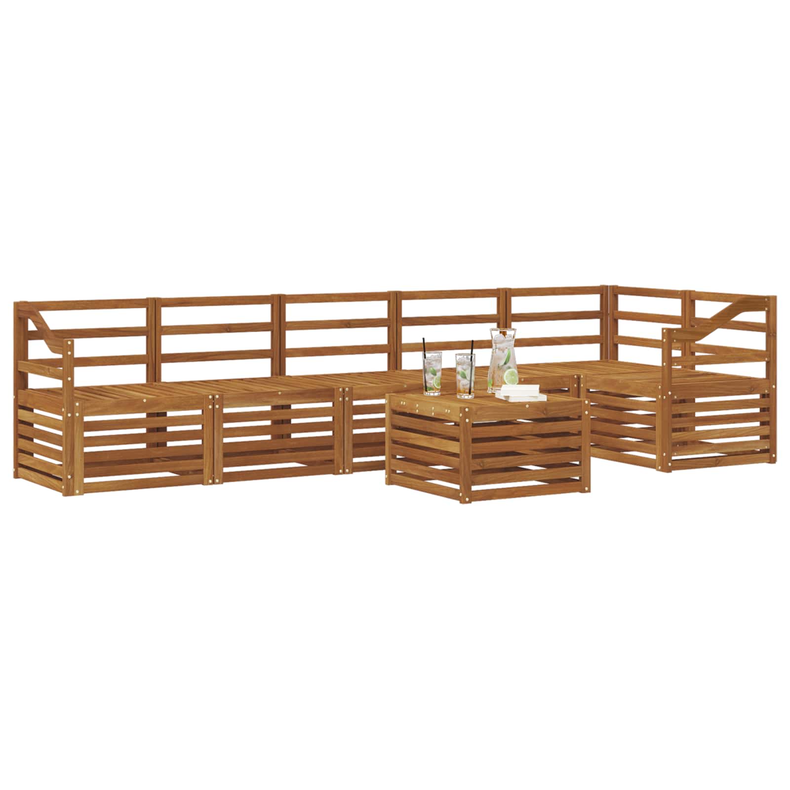 Sectional Sofa Set 7 Pcs Solid Acacia Wood