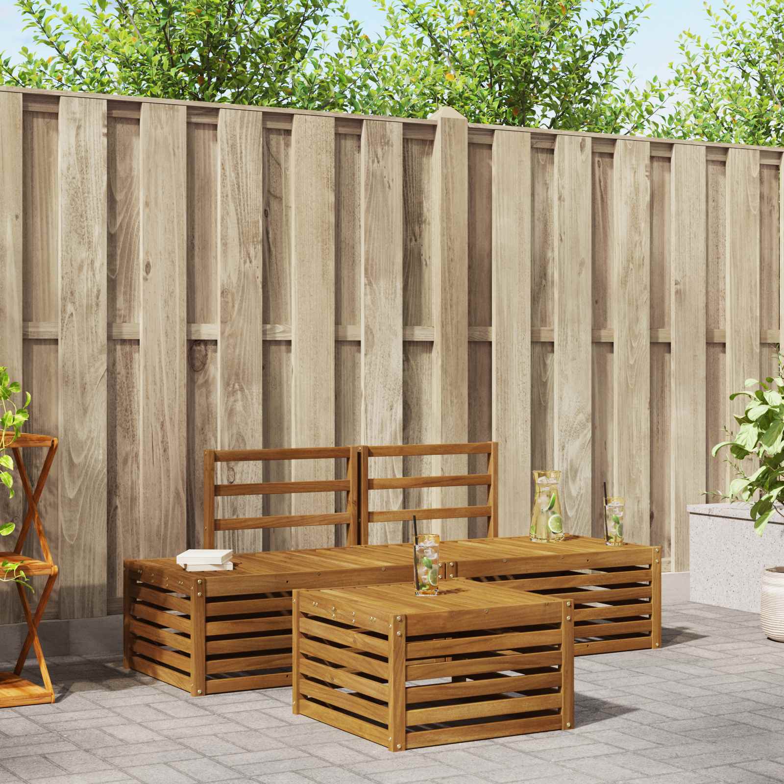 Outdoor Sofa Set 59 X 59 X 37 Cm Solid Acacia Wood