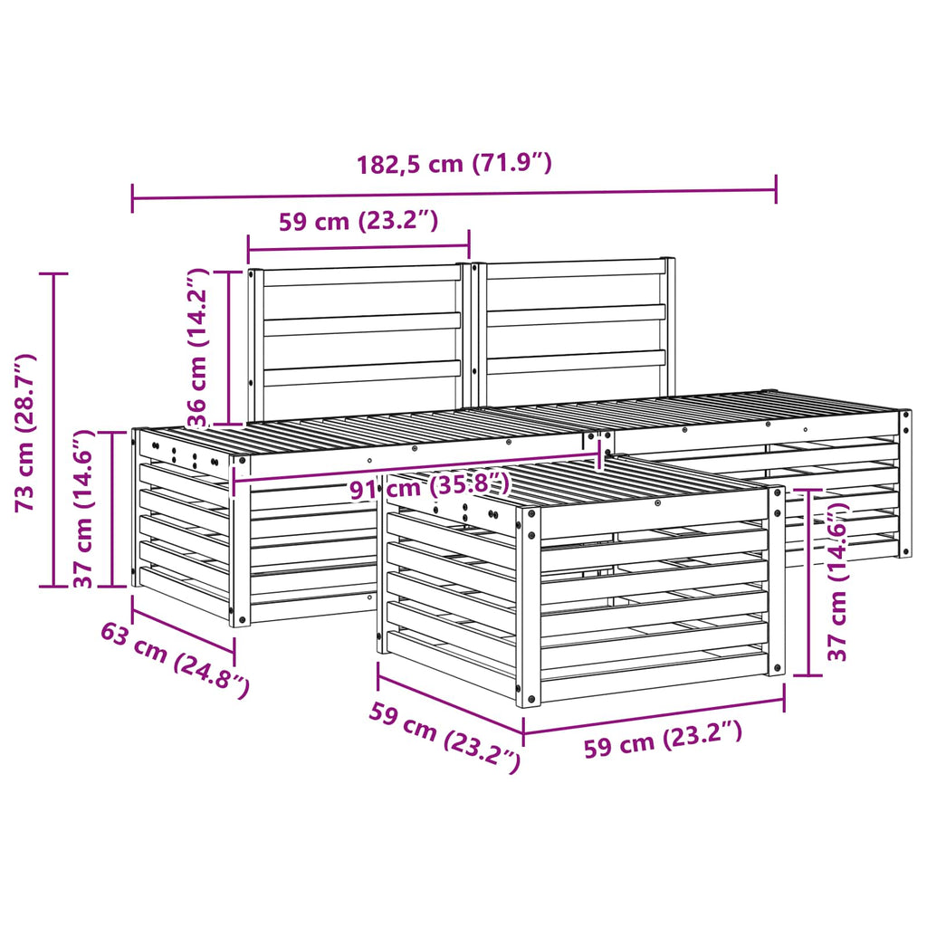 Outdoor Sofa Set 59 X 59 X 37 Cm Solid Acacia Wood