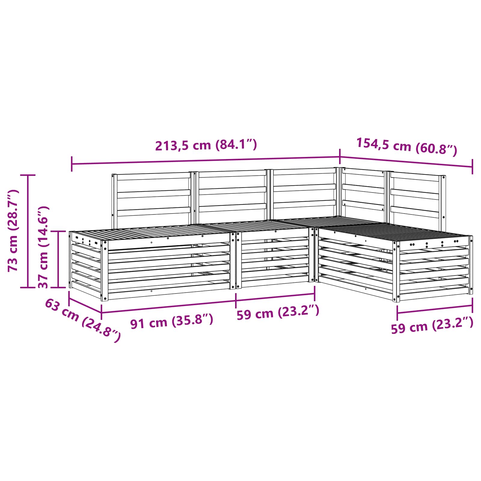 Outdoor Sofa Set 4 Piece Solid Acacia Wood