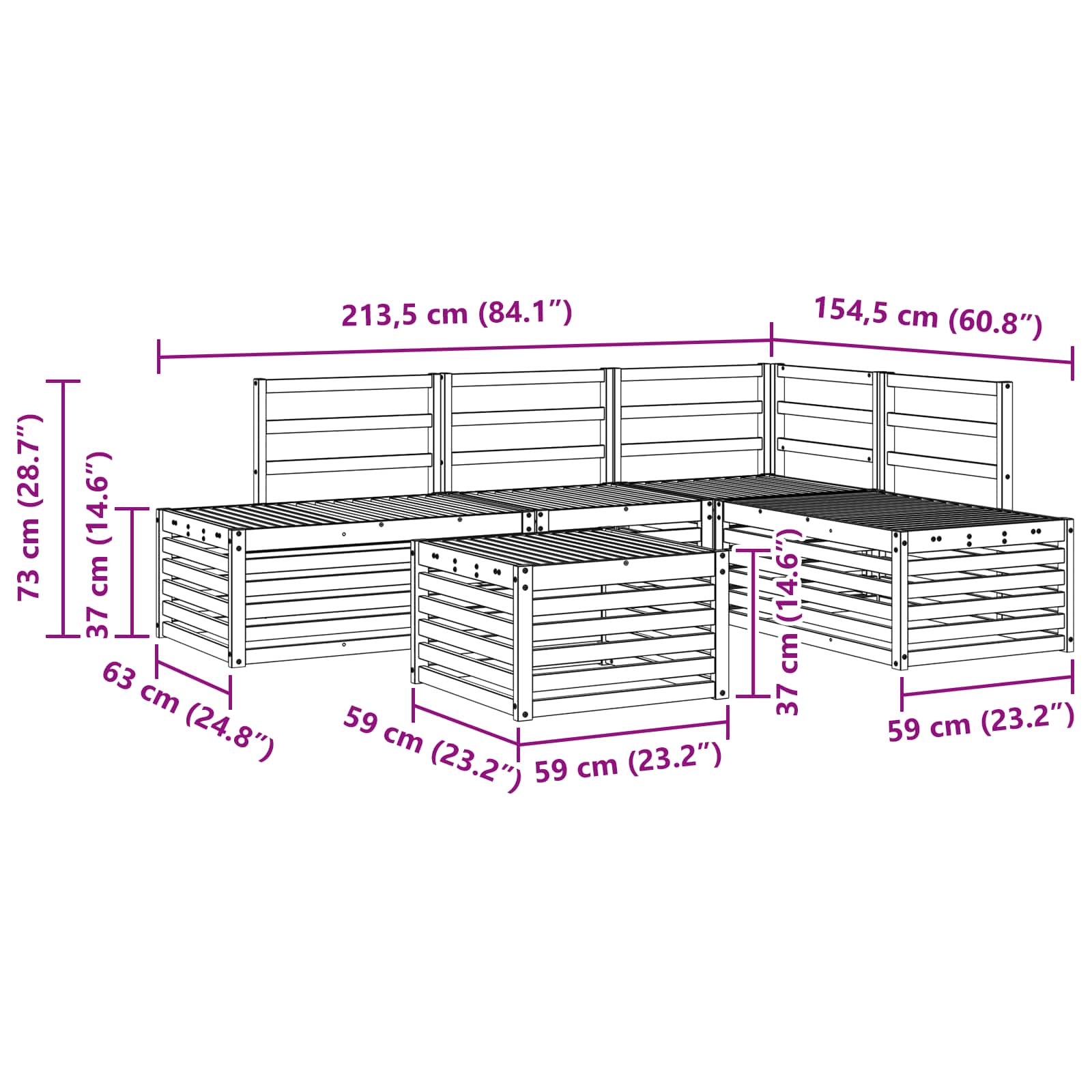 Outdoor Sofa Set 59 X 59 X 37 Cm