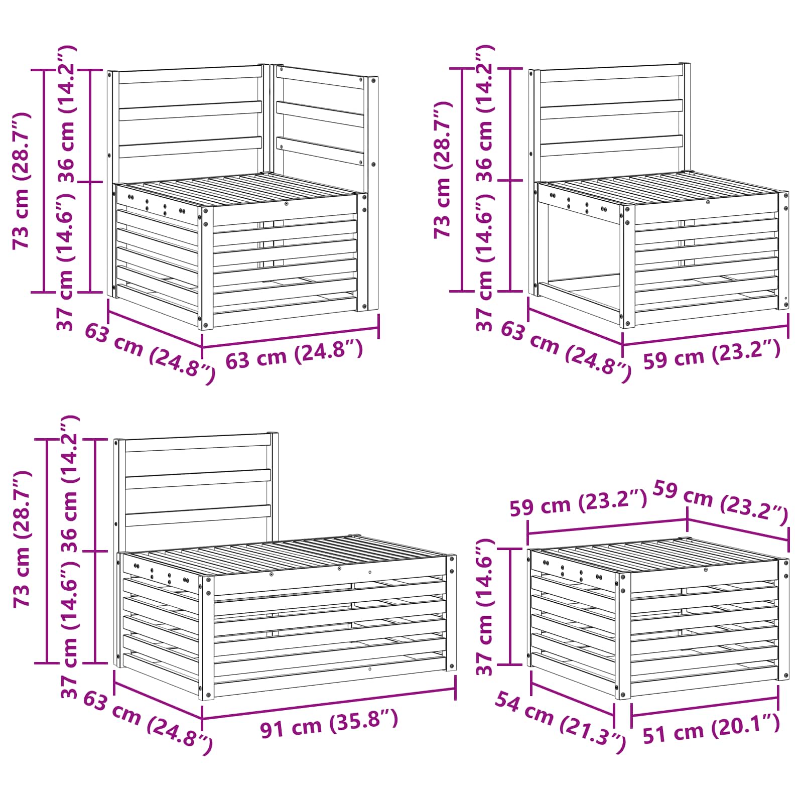 Outdoor Sofa Set 59 X 59 X 37 Cm
