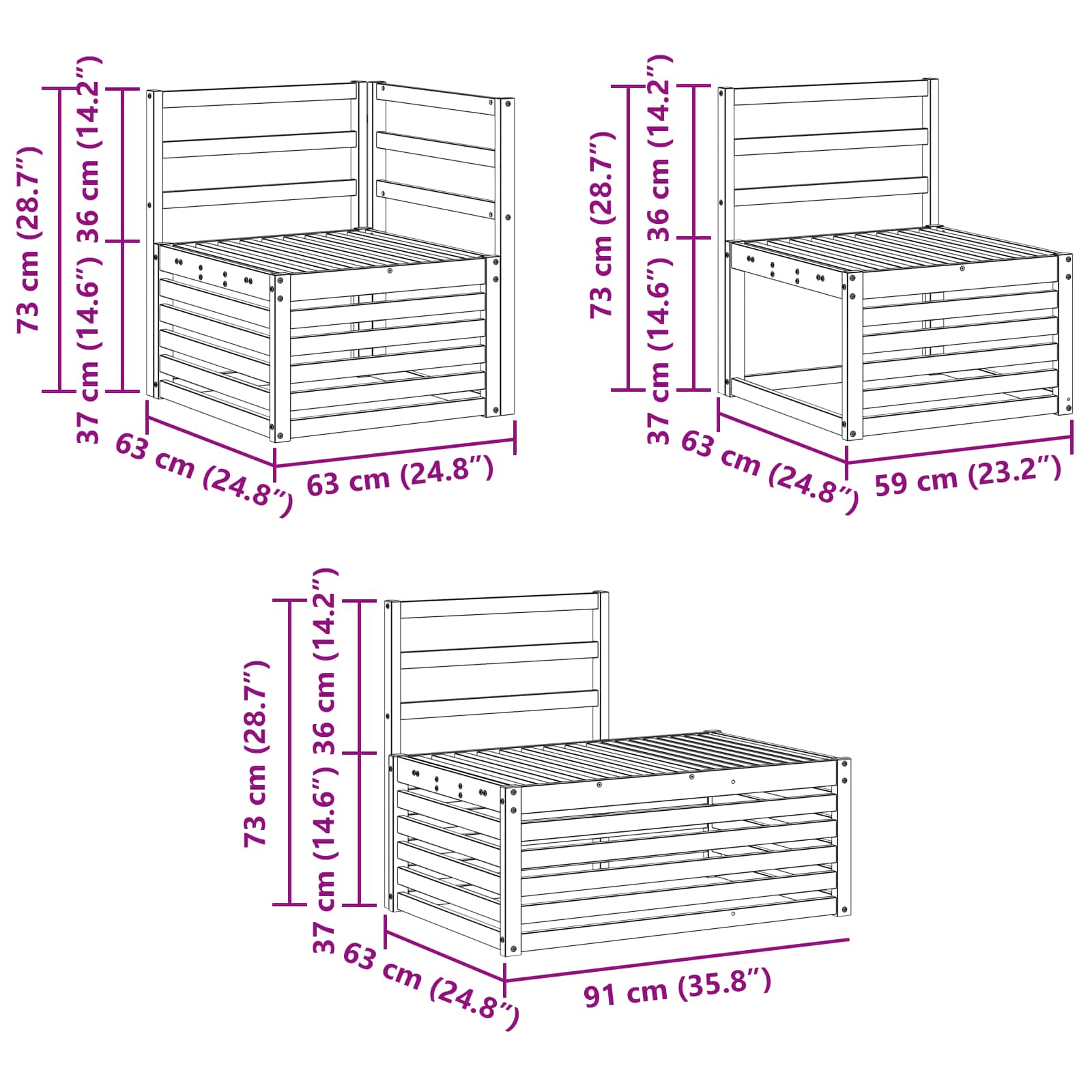 Outdoor Sofa Set 273 X 213.5 X 73 Cm Solid Acacia Wood