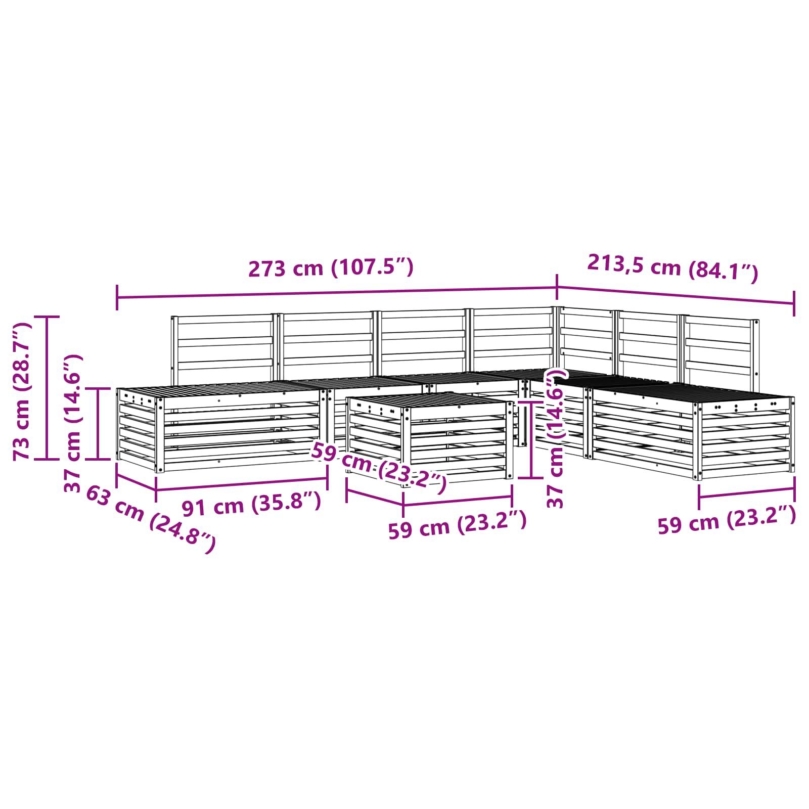 Outdoor Sofa Set 7 Piece Solid Acacia Wood