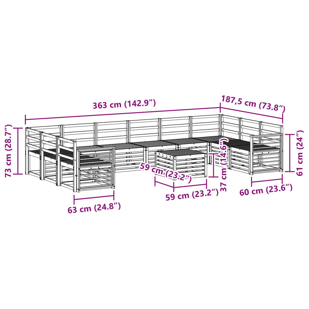 Sofa Sets 11 Pcs Solid Acacia Wood