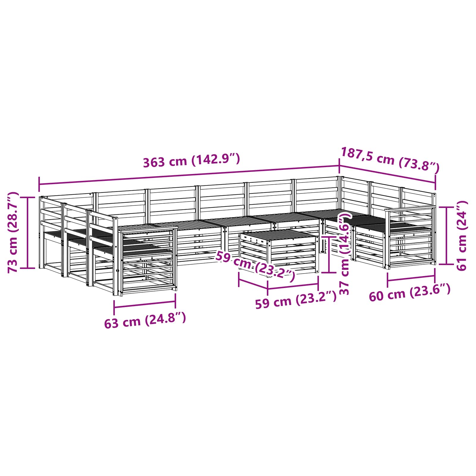 Sofa Sets 11 Pcs Solid Acacia Wood