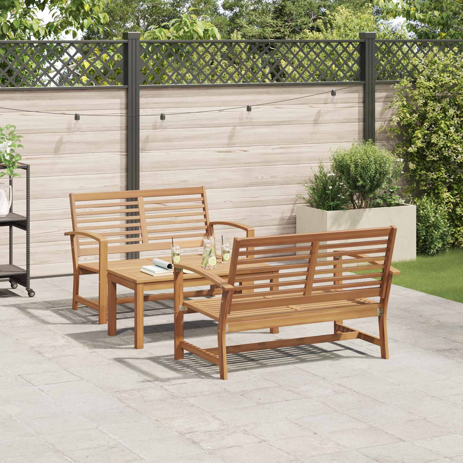 Garden Sofa Set 3 Pcs Solid Teak Wood