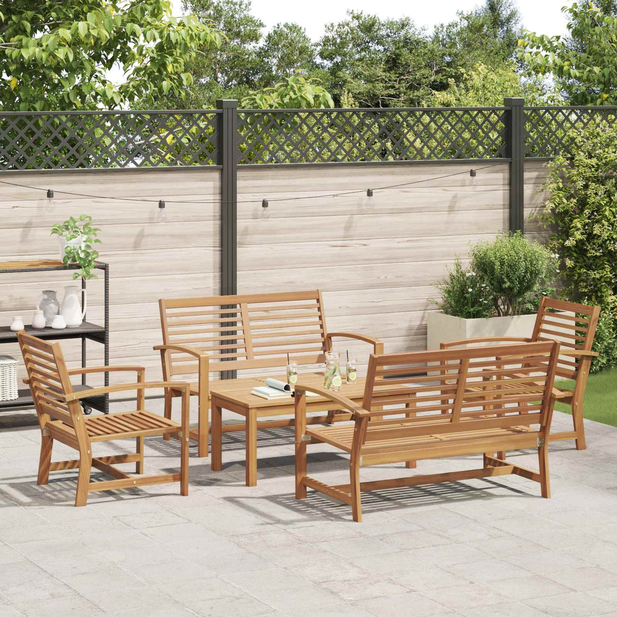 Outdoor Furniture Set Garden Sofa 5 Pcs Solid Teak Wood Black Aluminium 71.5 cm