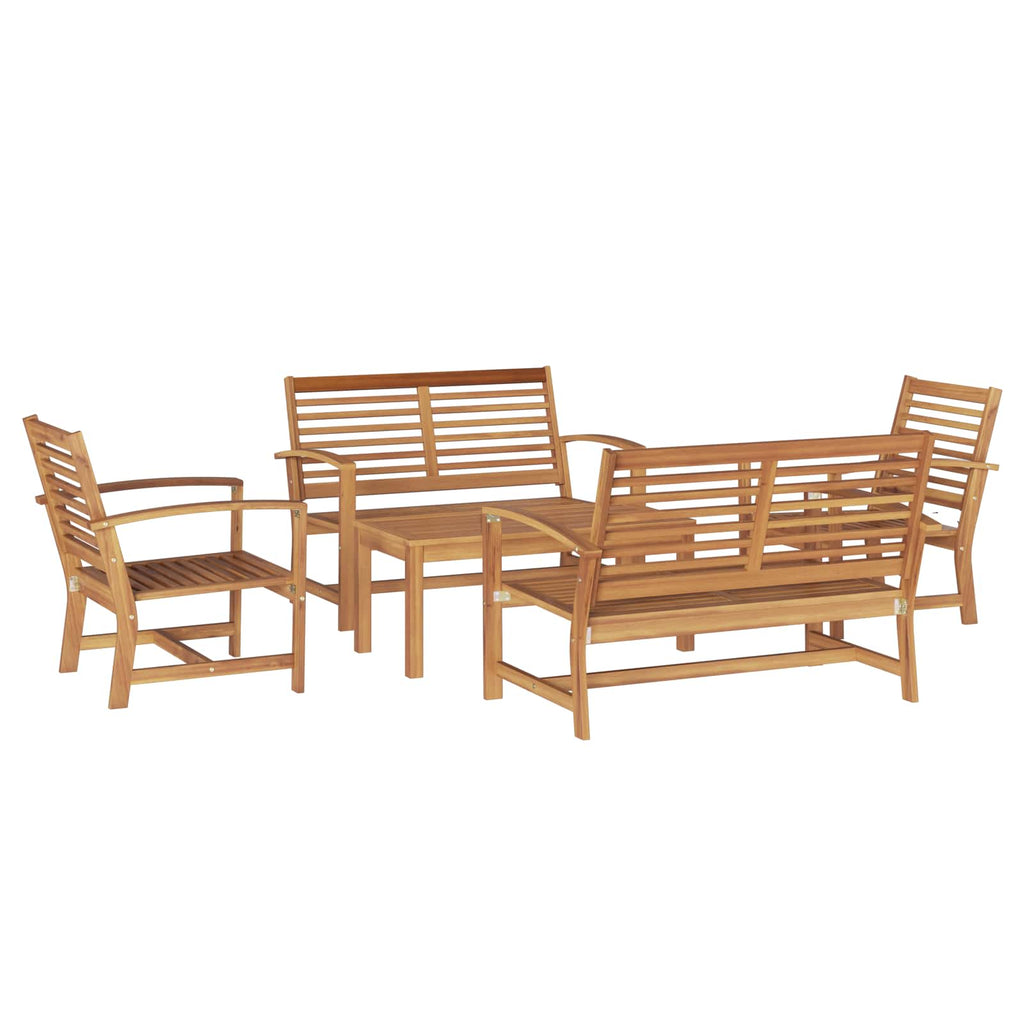 Outdoor Furniture Set Garden Sofa 5 Pcs Solid Teak Wood Black Aluminium 71.5 cm