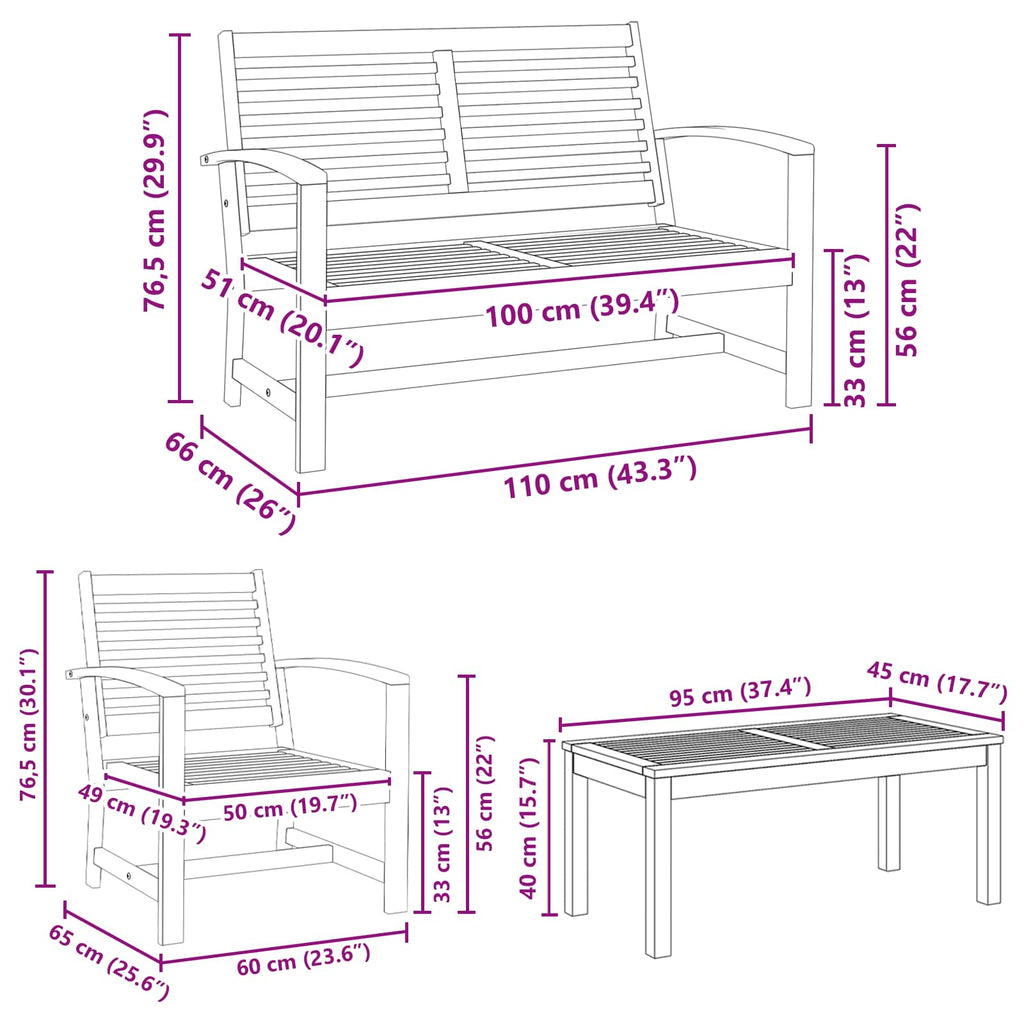 Outdoor Furniture Set Garden Sofa 5 Pcs Solid Teak Wood Black Aluminium 71.5 cm