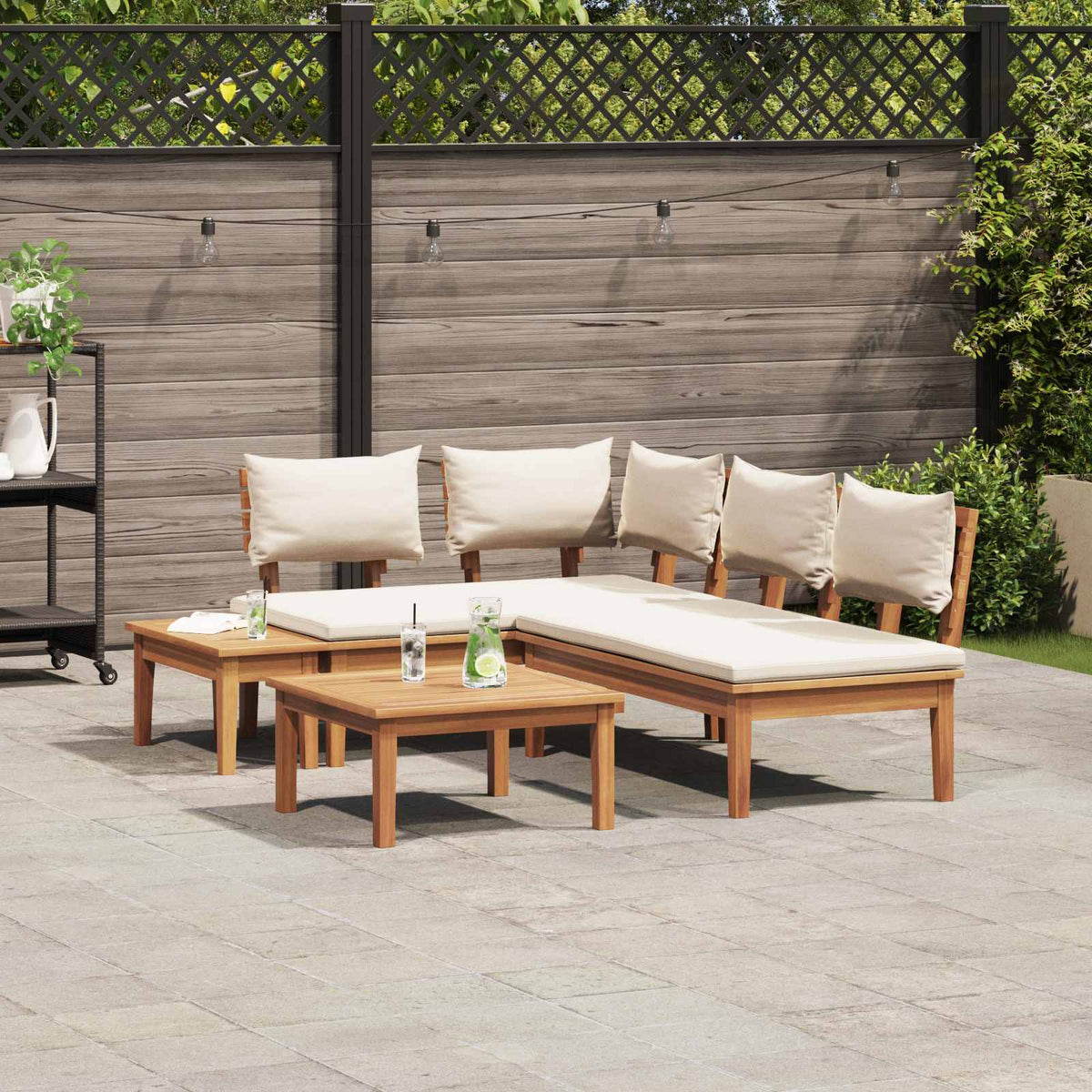 Outdoor Furniture Set 5 Piece Garden Sofa Brown Cream Patio Lounge Adjustable 11