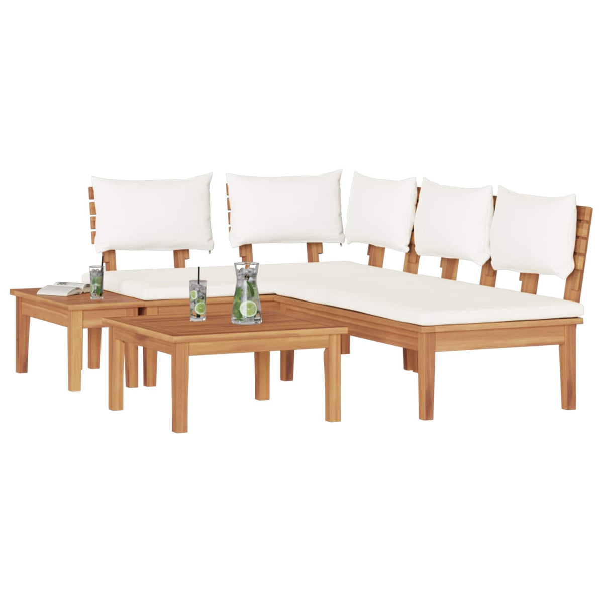 Outdoor Furniture Set 5 Piece Garden Sofa Brown Cream Patio Lounge Adjustable 11