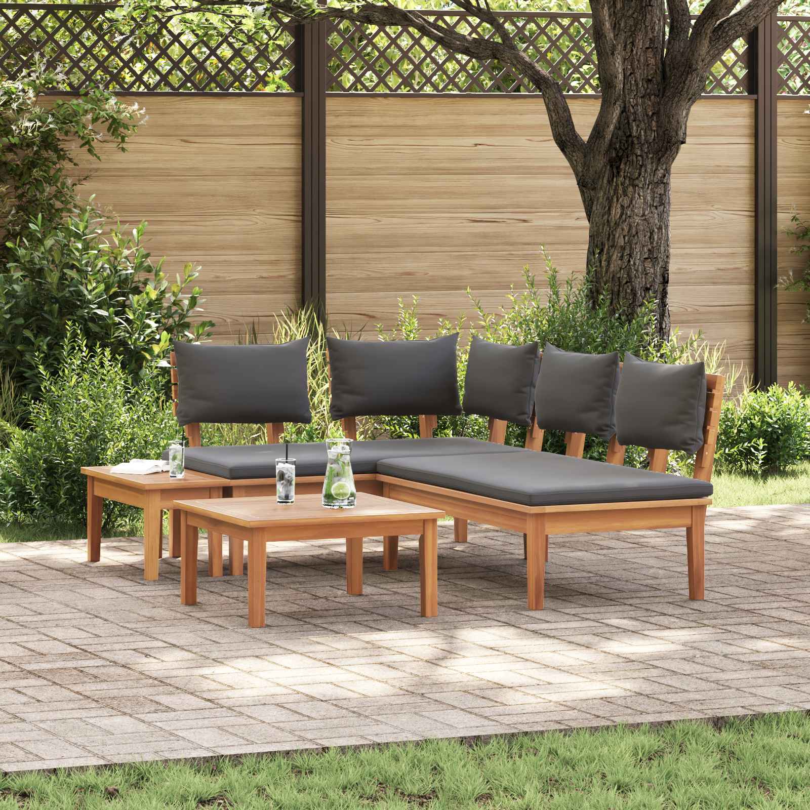 Garden Sofa Set 5 Pcs Brown And Cream