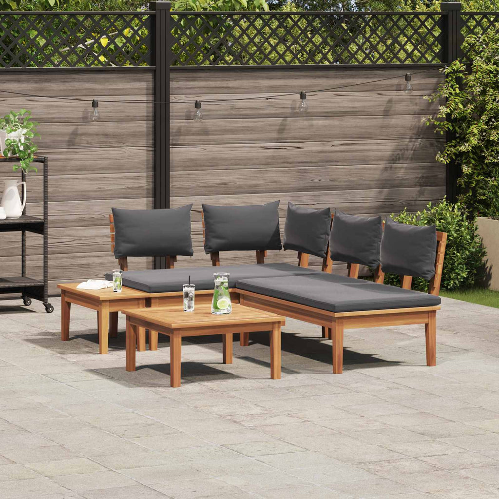 Outdoor Furniture Set 5 Piece Garden Sofa Brown Cream Patio Lounge Adjustable 11