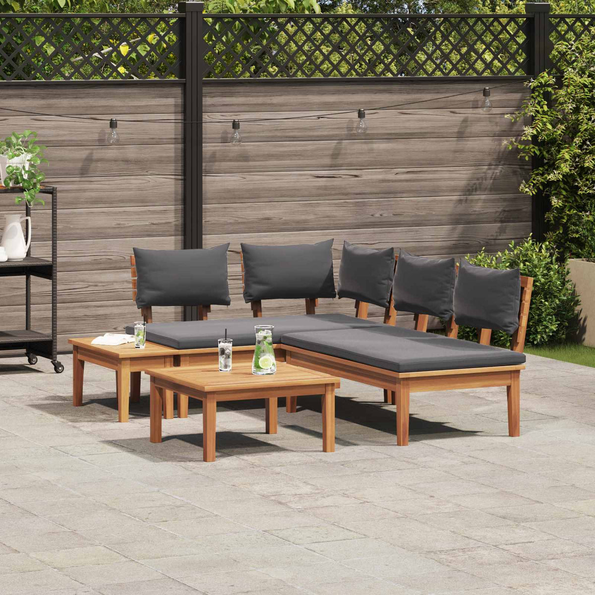 Outdoor Furniture Set 5 Piece Garden Sofa Brown Cream Patio Lounge Adjustable 11