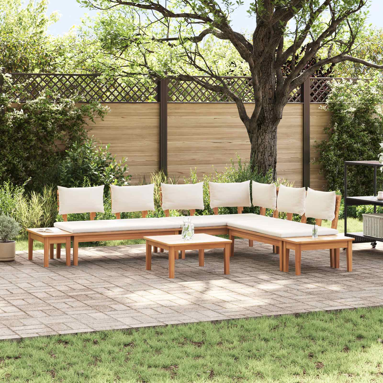 Garden Sofa Set 5 Pcs Brown And Cream