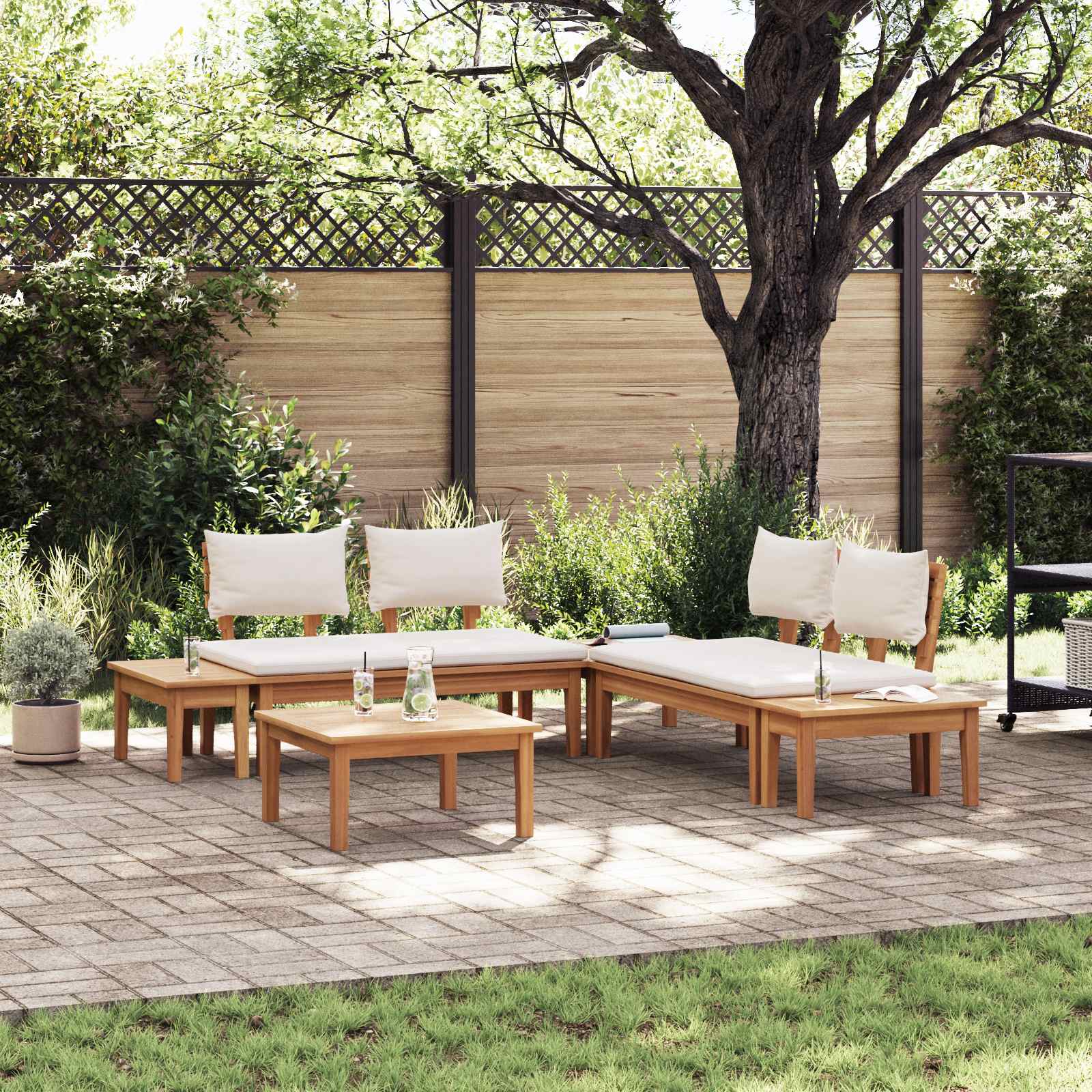 Garden Sofa Set 5 Pcs Brown And Cream