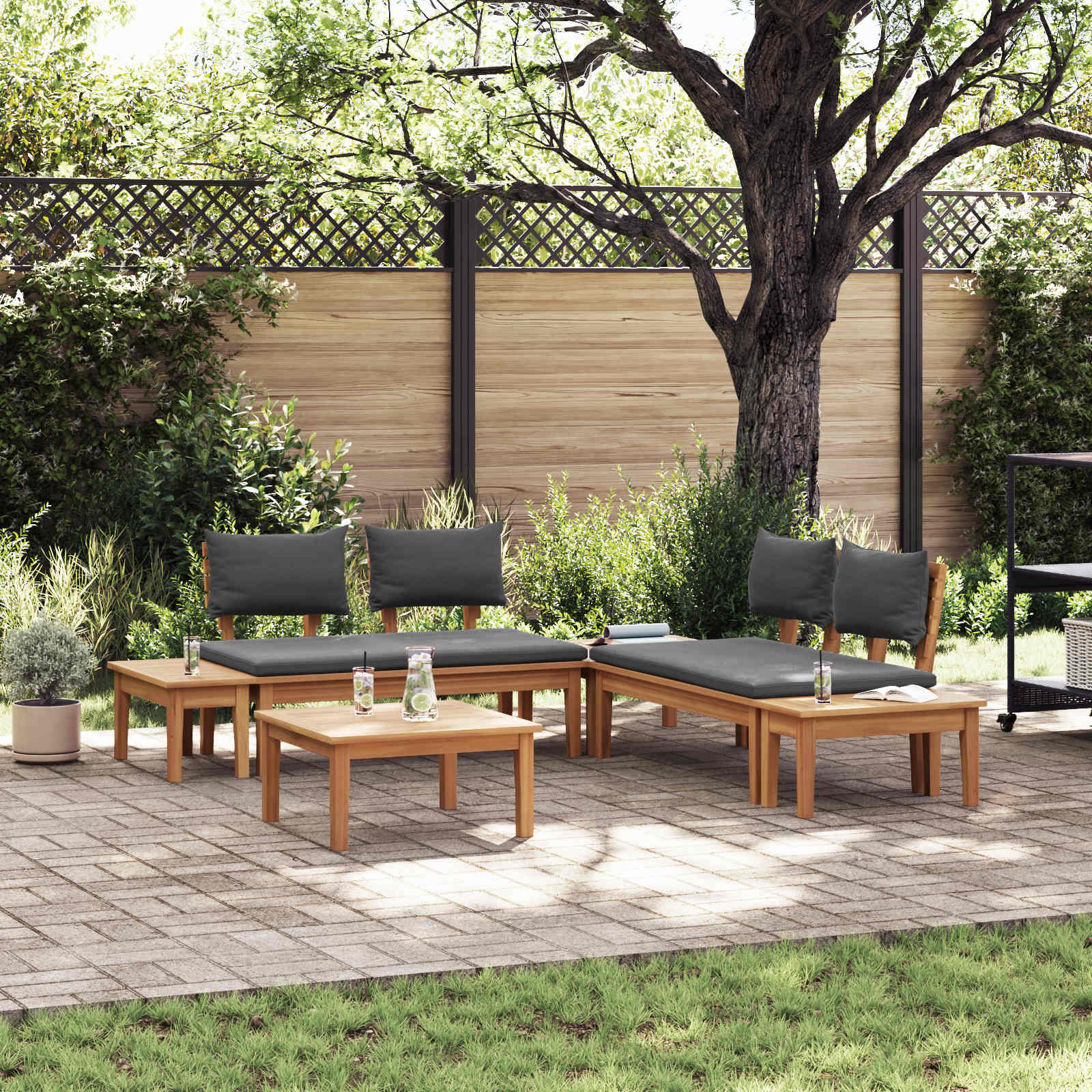 Garden Sofa Set 5 Pcs Brown And Cream