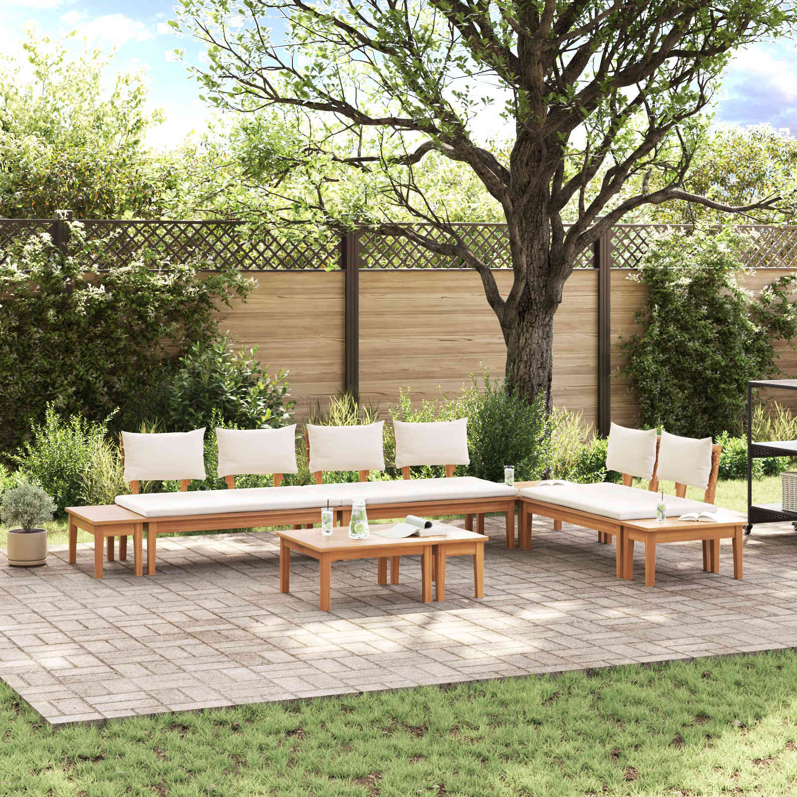 Garden Sofa Set 5 Pcs Brown And Cream