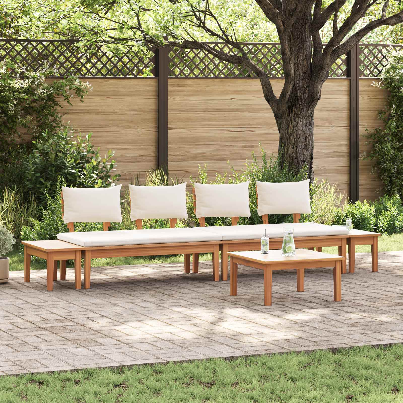 Garden Sofa Set 5 Pcs Brown And Cream