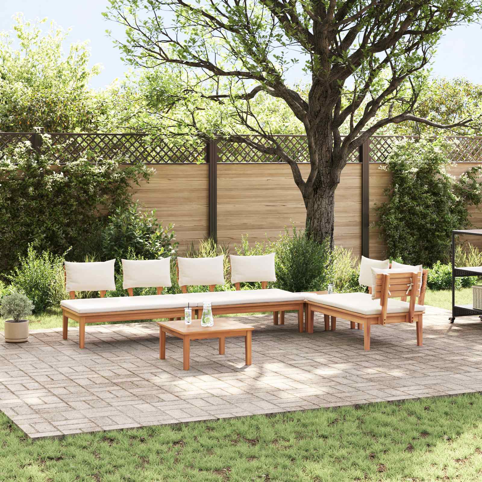 Garden Sofa Set 5 Pcs Brown And Cream