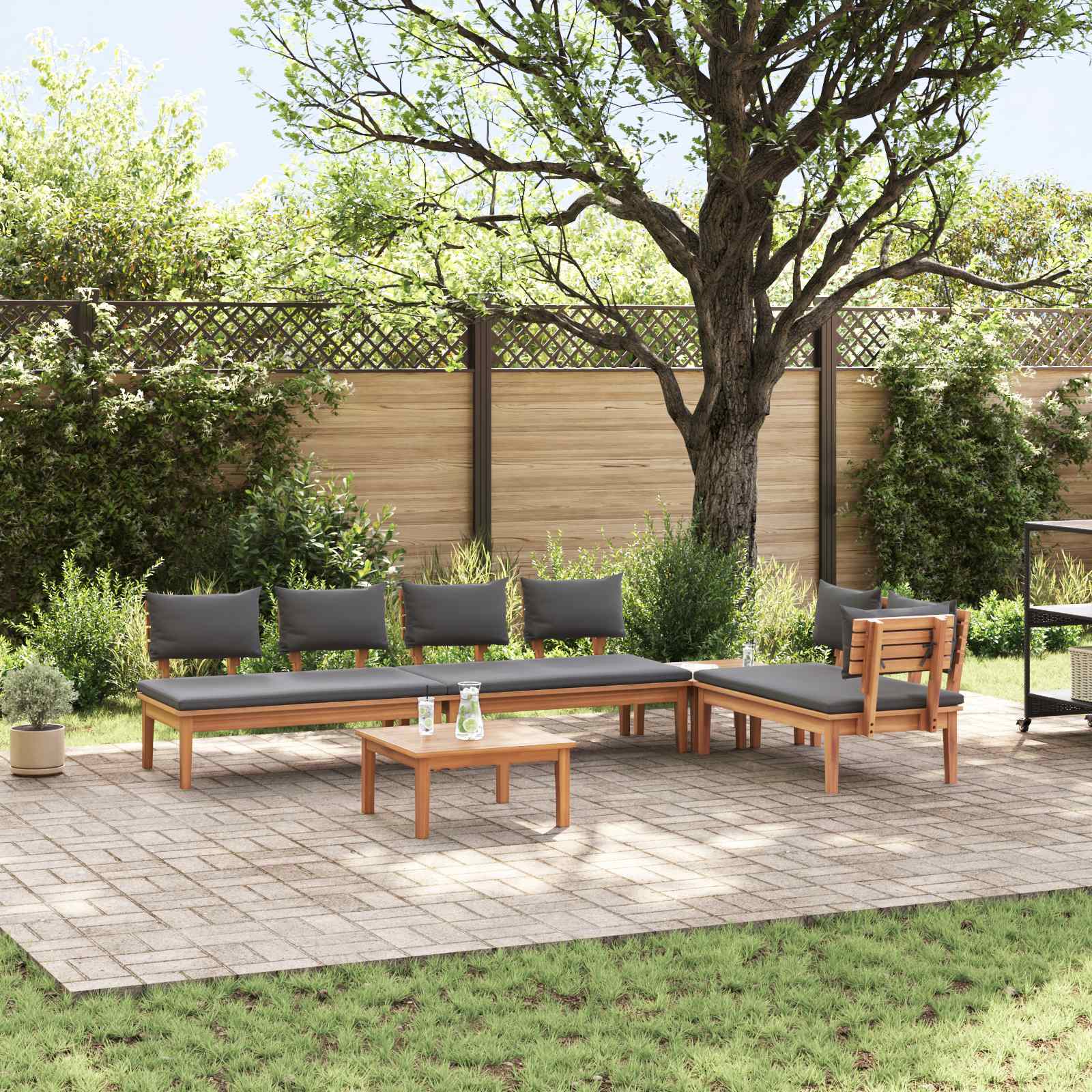 Garden Sofa Set 5 Pcs Brown And Cream