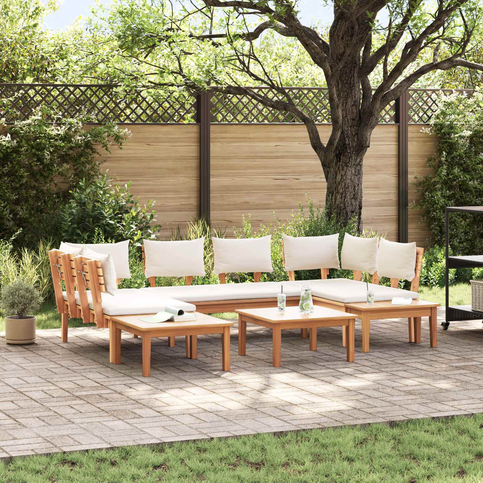 Garden Sofa Set 5 Pcs Brown And Cream