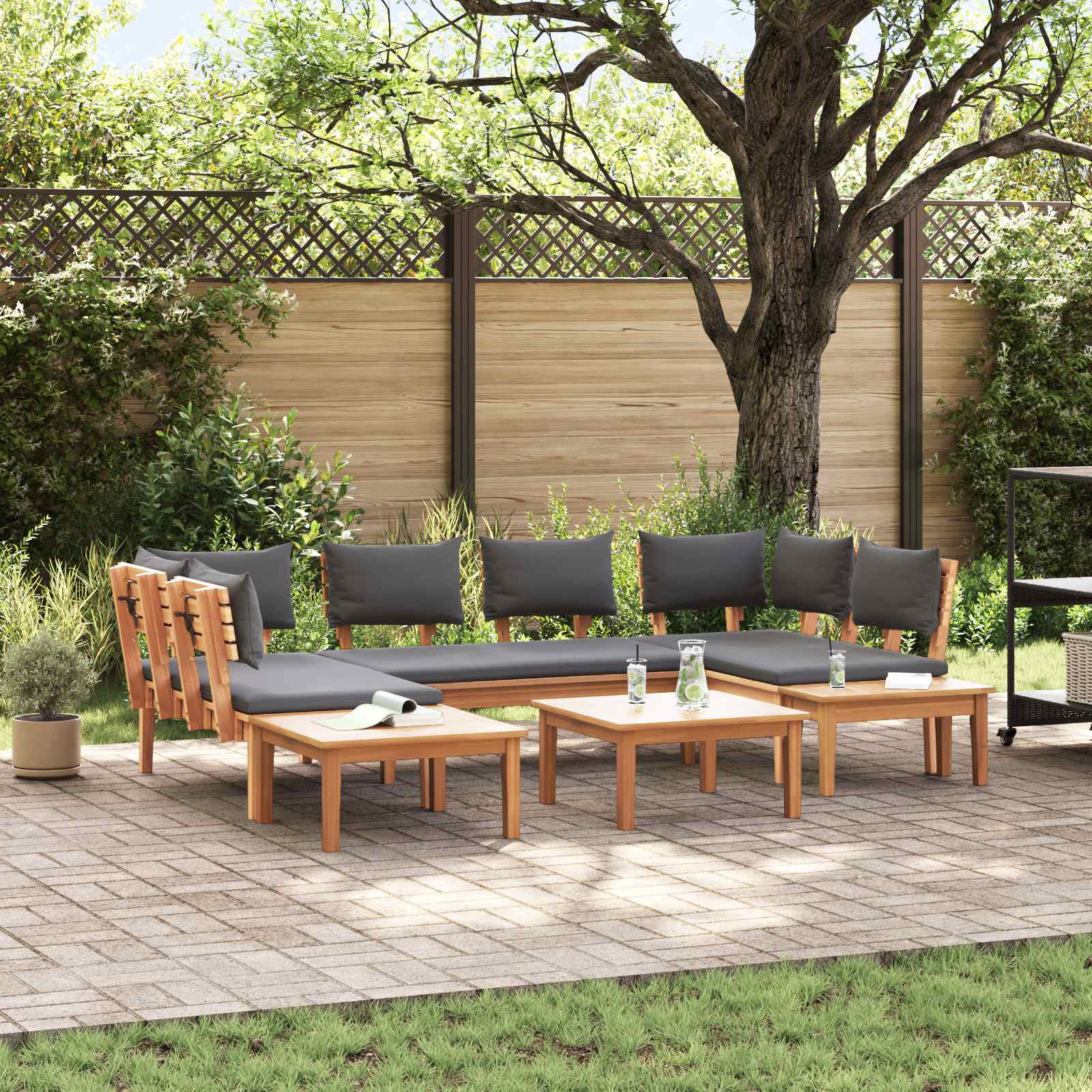 Garden Sofa Set 5 Pcs Brown And Cream