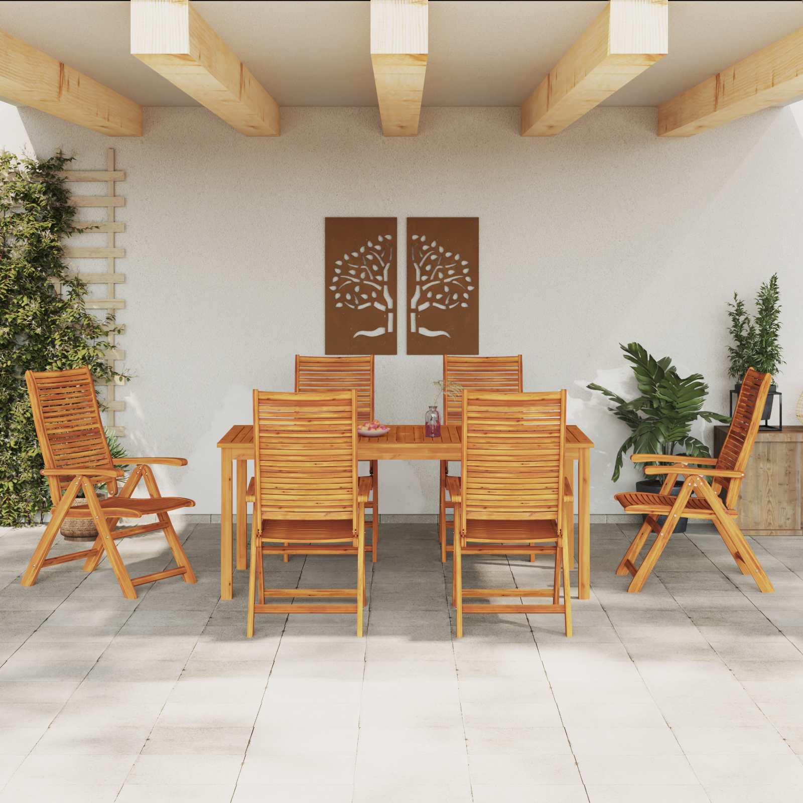 Garden Dining Set Folding 7 Pcs Brown Solid Acacia Wood