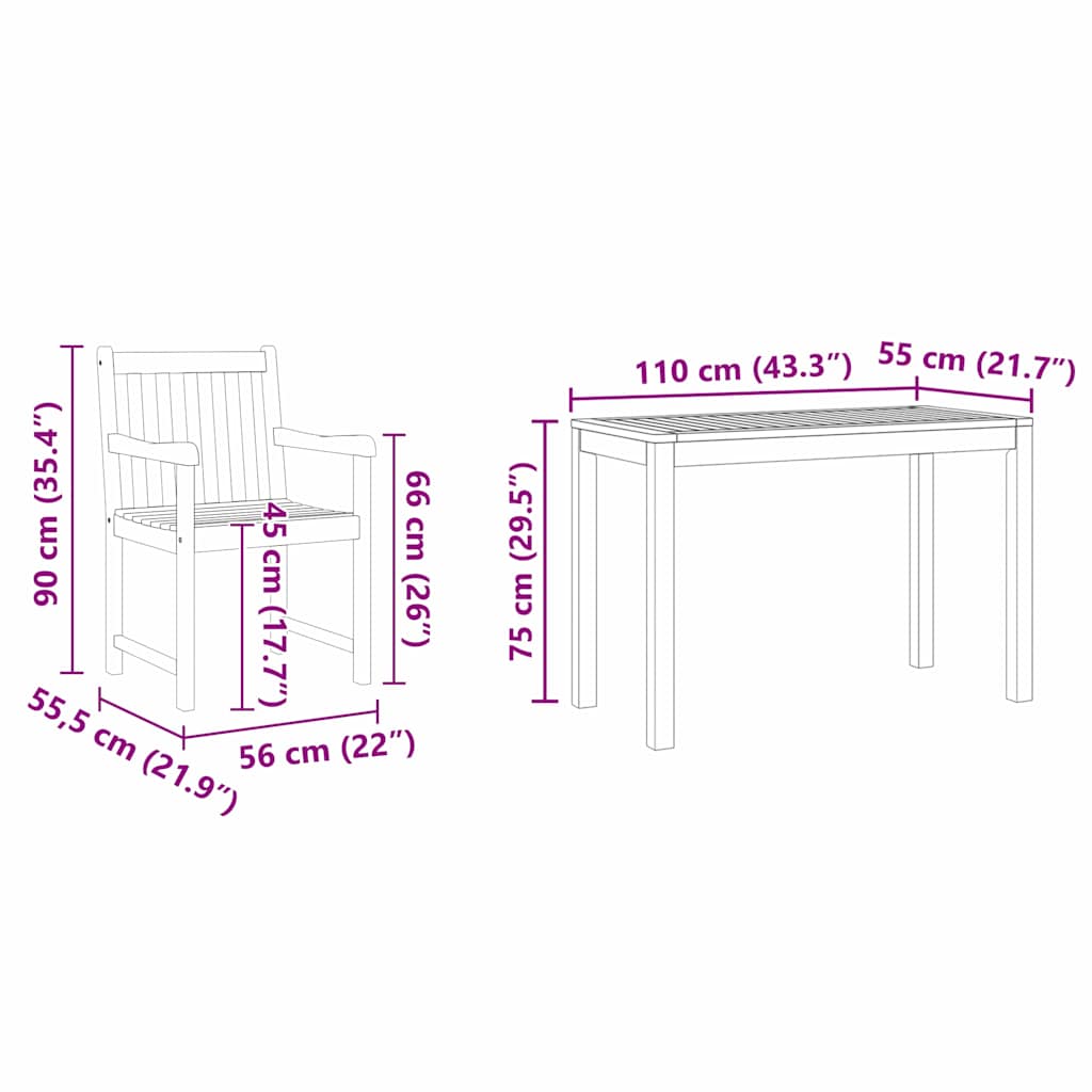 Garden Dining Set 3 Pcs Brown Solid Acacia Wood