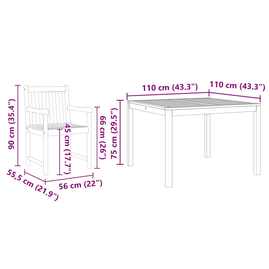 Garden Dining Set 3 Pcs Brown Solid Acacia Wood