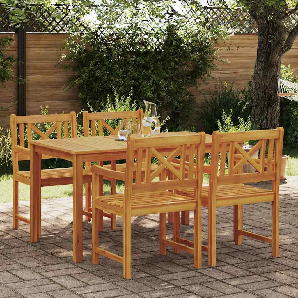 Garden Dining Set 5 Pcs Brown Solid Acacia Wood