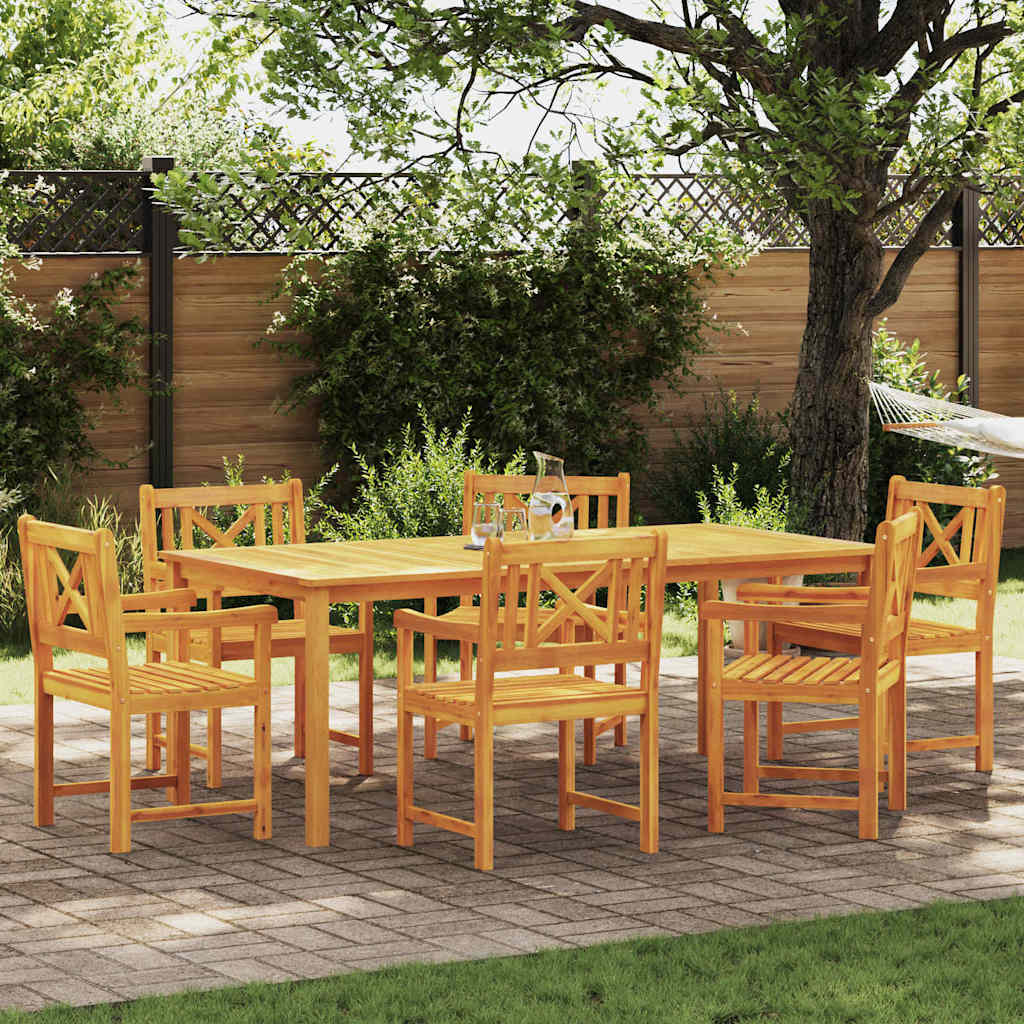 Garden Dining Set 7 Pcs Brown Solid Acacia Wood