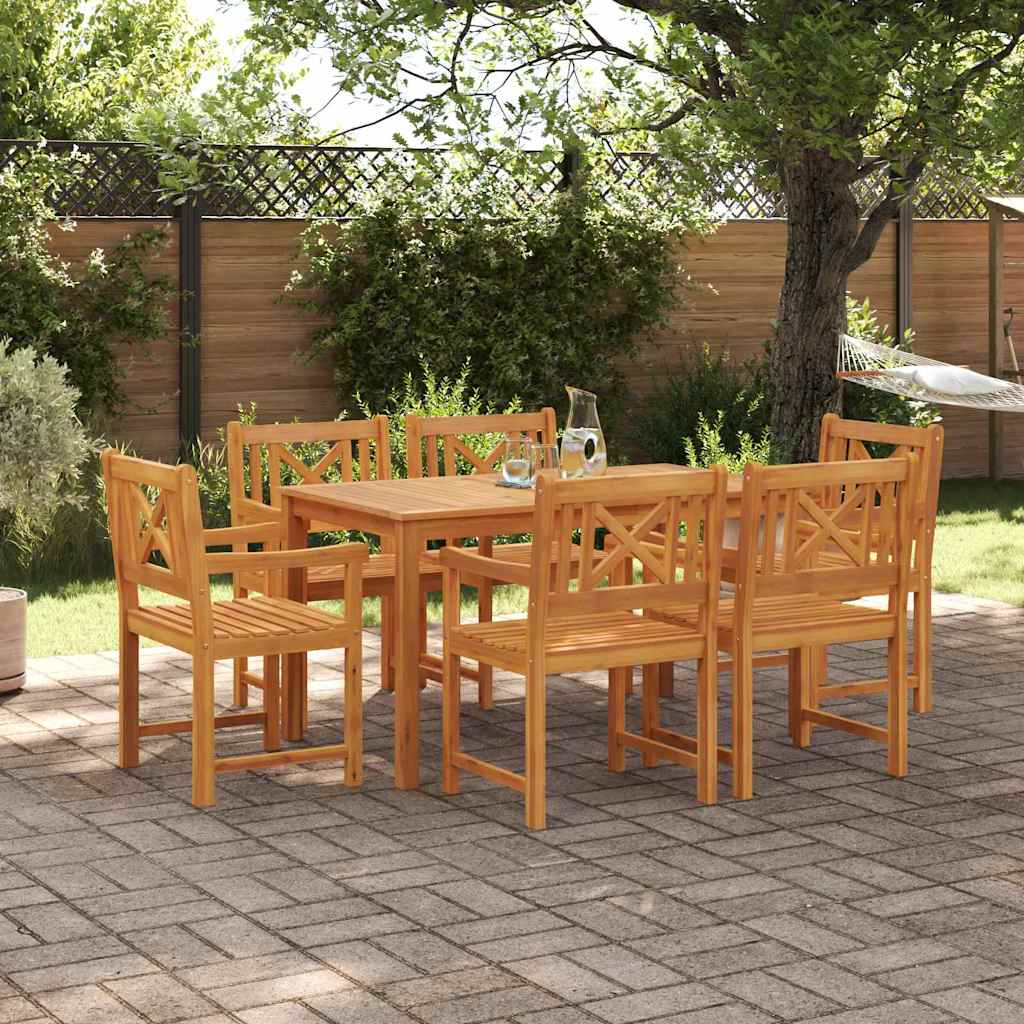 Garden Dining Set 7 Pcs Brown Solid Acacia Wood