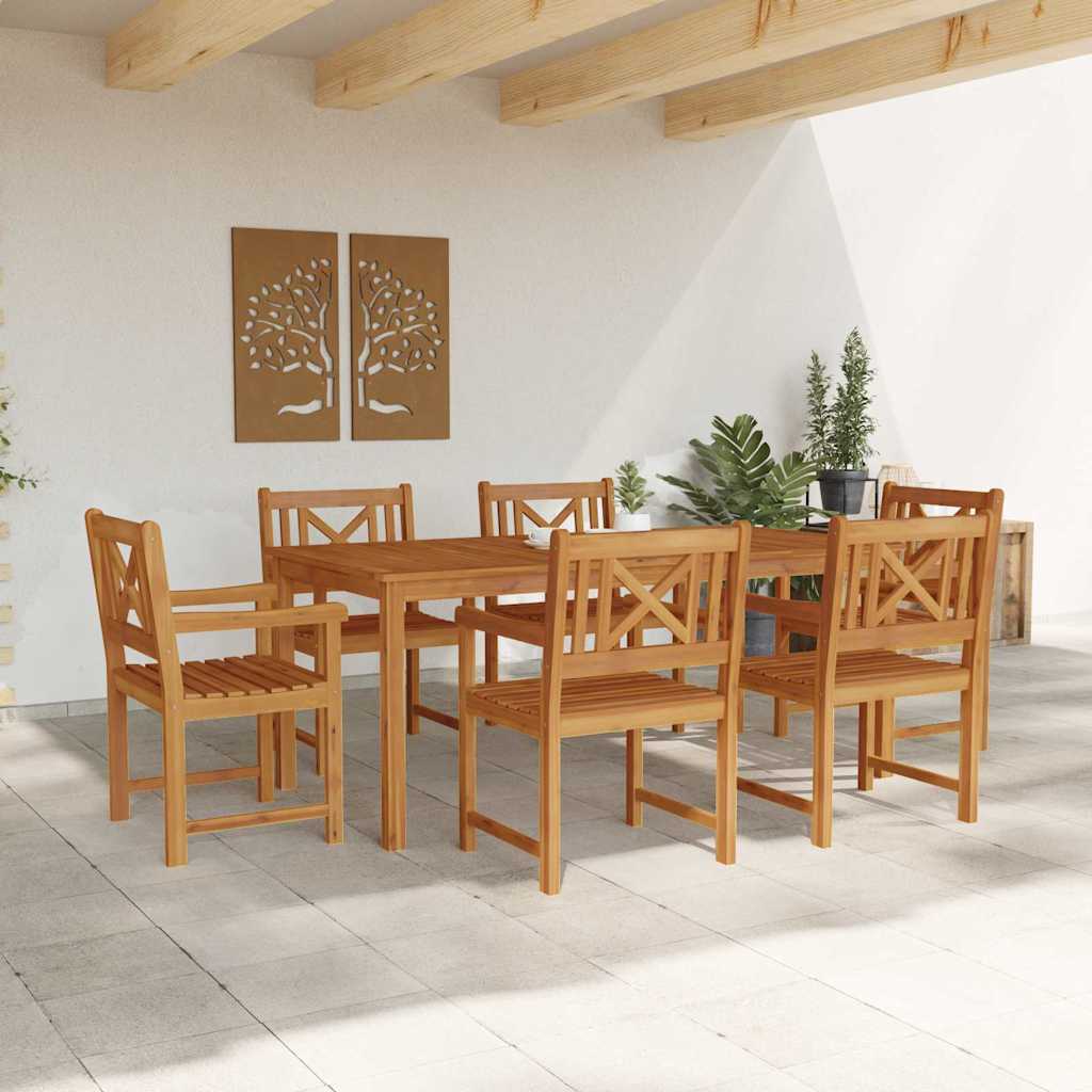 Garden Dining Set 7 Pcs Brown Solid Acacia Wood