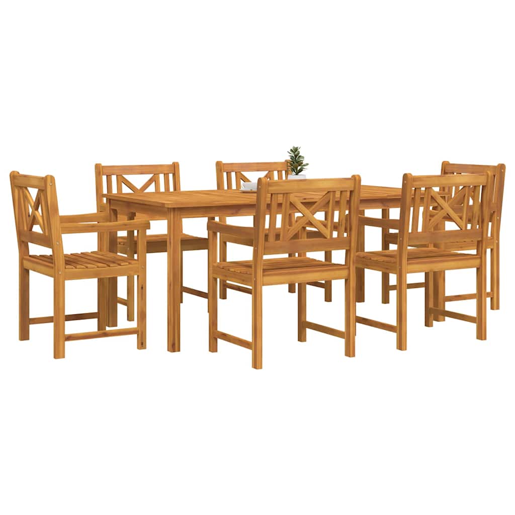 Garden Dining Set 7 Pcs Brown Solid Acacia Wood