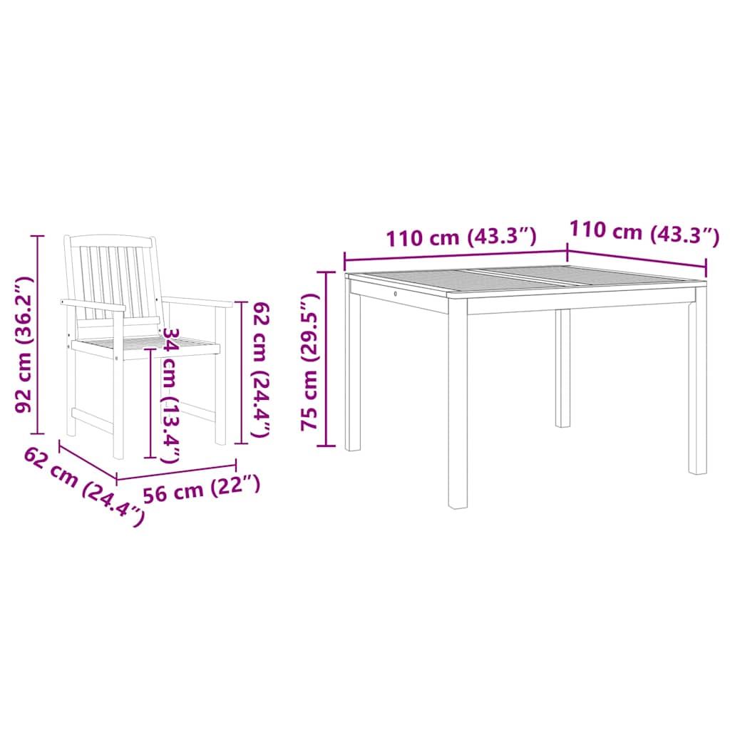 Garden Dining Set 3 Pcs Brown Solid Acacia Wood