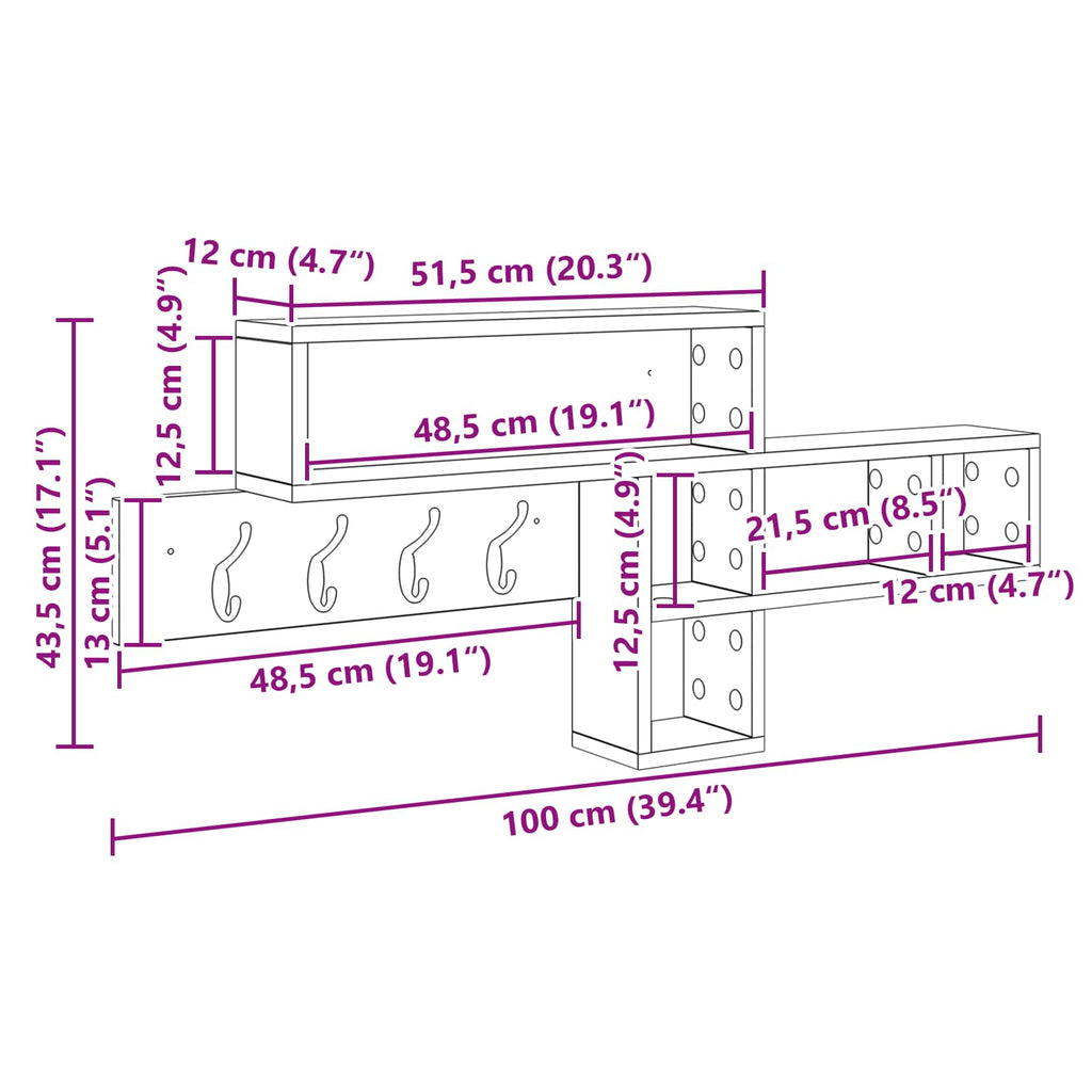 Wall-Mounted Coat Rack With Shelf 100 X 12 X 43.5 Cm