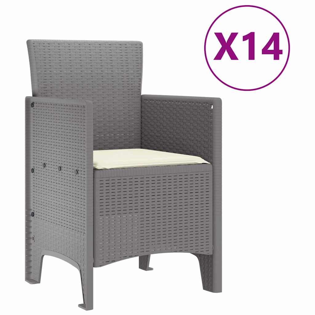 Garden Dining Set With Cushions 15 Pcs Light Grey Pp