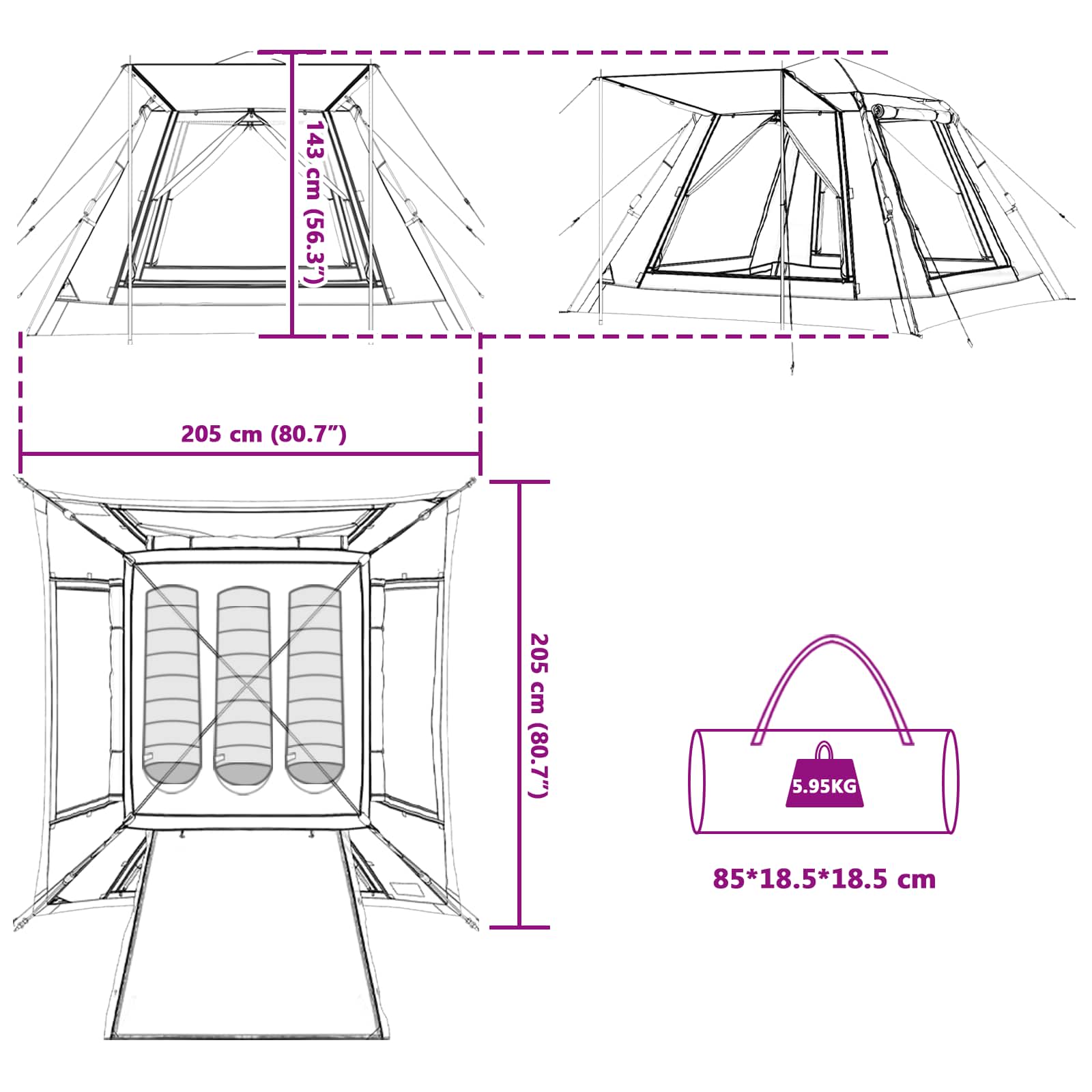 Instant Tent With Rainfly 3-Person Quick-Release