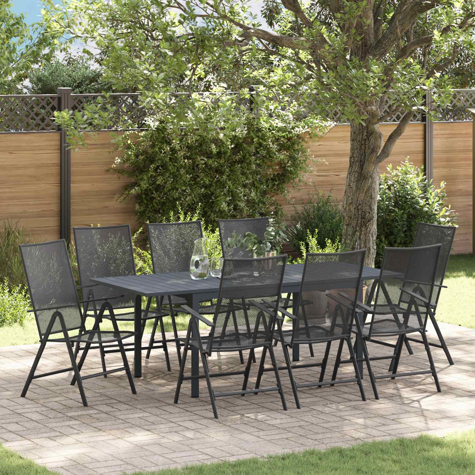 Garden Dining Set Folding 9 Pcs Anthracite Steel